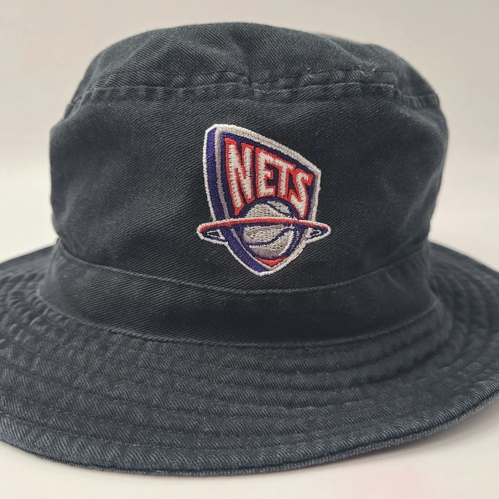 Vintage New Jersey Nets Hat Size L Bucket Hat‎ Black NBA Basketball Sample Men